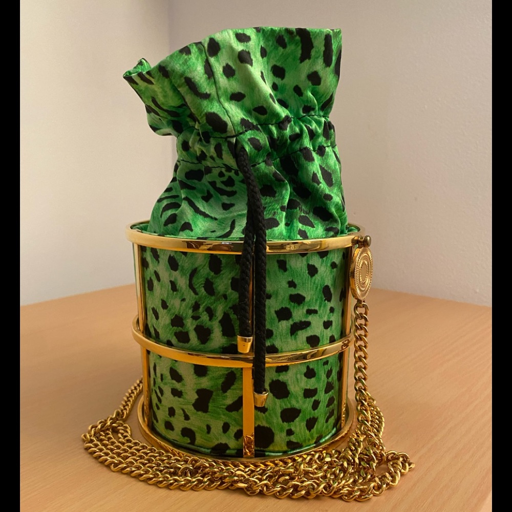 GREEN W/ BLACK POKE A DOTS CYLINDER PURSE